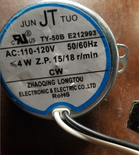 Jun Tuo JT TY-50B E212993 AC 110-120V 50/60Hz CCW Synchro Motor 4-4.8 RPM 